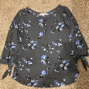 Loft Grey and Blue Floral Blouse